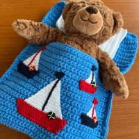 Puppenbettchen - Schlafsack für Puppen oder Teddys und andere Plüschtiere ca. 30 cm    mit  Segelboote Bild 4