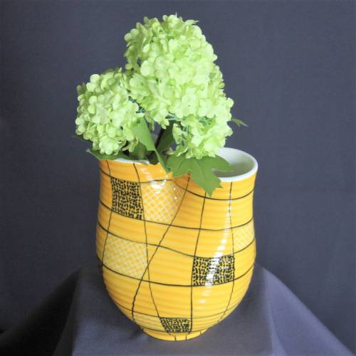 gelbe Vintage Vase mit 2 Öffnungen handbemalt