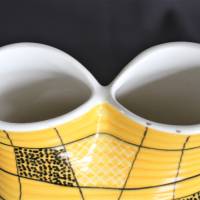 gelbe Vintage Vase mit 2 Öffnungen handbemalt Bild 3