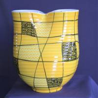 gelbe Vintage Vase mit 2 Öffnungen handbemalt Bild 4