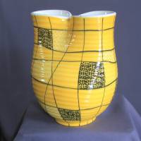 gelbe Vintage Vase mit 2 Öffnungen handbemalt Bild 5