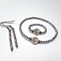 Schmuckset Lebensbaum Perlenschmuck Schmuckstück Ohrring Ring Armband aus Silber Perlen Bild 1