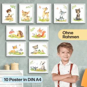 10er Poster-Set Waldtiere Kinderzimmer I Bär, Reh, Bieber, Fuchs uvm. mit Flora I Babyzimmer Deko I ohne Rahmen Bild 4