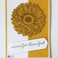 Grußkarte mit Grusstext Handgefertigt aus Farbkarton in Gelb/Braun mit Sonnenblume Bild 1