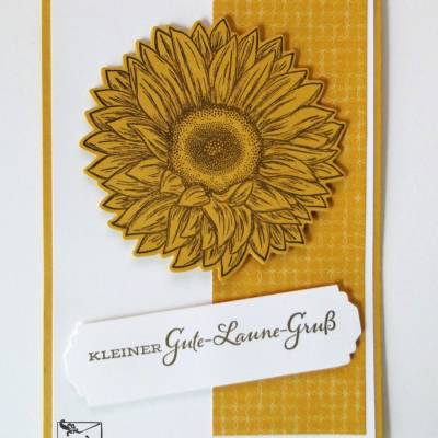 Grußkarte mit Grusstext Handgefertigt aus Farbkarton in Gelb/Braun mit Sonnenblume