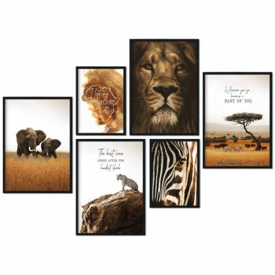 CreativeRobin Poster Set als Wohnzimmer Deko | 4x A3 + 2x A4 Wandbilder Collage | ohne Rahmen » Afrika «
