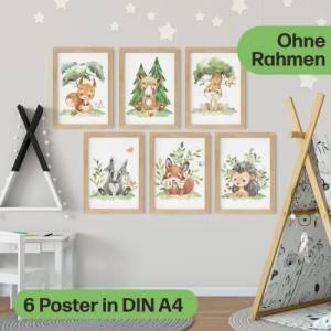Süßes 6er Waldtier Poster-Set fürs Kinderzimmer I Schöne Babyzimmer Deko mit Bär, Fuchs, Igel und co. Bild 2