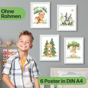 Süßes 6er Waldtier Poster-Set fürs Kinderzimmer I Schöne Babyzimmer Deko mit Bär, Fuchs, Igel und co. Bild 3