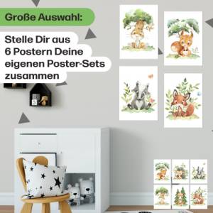 Süßes 6er Waldtier Poster-Set fürs Kinderzimmer I Schöne Babyzimmer Deko mit Bär, Fuchs, Igel und co. Bild 4