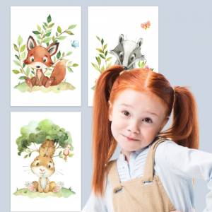 Süßes 6er Waldtier Poster-Set fürs Kinderzimmer I Schöne Babyzimmer Deko mit Bär, Fuchs, Igel und co. Bild 5