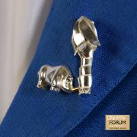 Brosche "Rhinozerus" 935er Silber mit goldenem Horn Bild 1