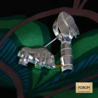 Brosche "Rhinozerus" 935er Silber mit goldenem Horn Bild 2