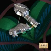 Brosche "Rhinozerus" 935er Silber mit goldenem Horn Bild 6