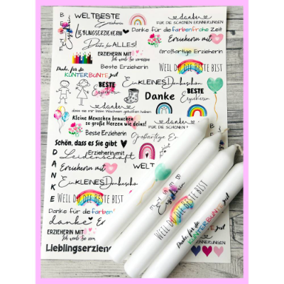 Kerzentattoo ERZIEHERIN, A4, Wasserschiebefolie, Kerzenfolie, Kerzensticker, Tattoofolie, Kindergarten, Kita