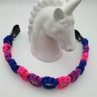 Stirnband / Stirnriemen für Pferde in breiter Blümchenoptik Pink / Blau mit silbernen Perlem Bild 5