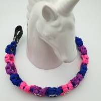 Stirnband / Stirnriemen für Pferde in schmaler Blümchenoptik Pink / Blau mit silbernen Perlem Bild 6