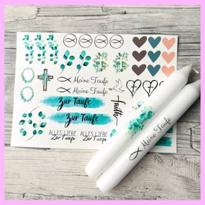 Kerzentattoo TAUFE, A5, Wasserschiebefolie, Kerzenfolie, Kerzensticker, Tattoofolie, Kerzen beschriften, Taufkerze