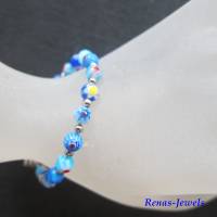 Glasperlenarmband Millefiori Glasperlen blau bunt silberfarben Perlen Armband  Perlenarmband Glasarmband Handgefertigt Bild 2