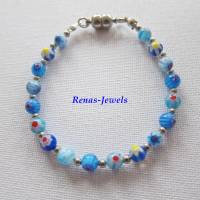 Glasperlenarmband Millefiori Glasperlen blau bunt silberfarben Perlen Armband  Perlenarmband Glasarmband Handgefertigt Bild 4