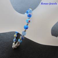 Glasperlenarmband Millefiori Glasperlen blau bunt silberfarben Perlen Armband  Perlenarmband Glasarmband Handgefertigt Bild 5
