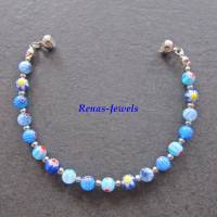 Glasperlenarmband Millefiori Glasperlen blau bunt silberfarben Perlen Armband  Perlenarmband Glasarmband Handgefertigt Bild 7
