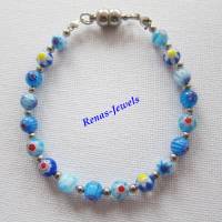 Glasperlenarmband Millefiori Glasperlen blau bunt silberfarben Perlen Armband  Perlenarmband Glasarmband Handgefertigt Bild 8