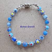 Glasperlenarmband Millefiori Glasperlen blau bunt silberfarben Perlen Armband Perlenarmband Glasarmband Handgefertigt Bild 3