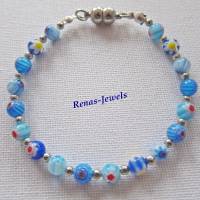 Glasperlenarmband Millefiori Glasperlen blau bunt silberfarben Perlen Armband Perlenarmband Glasarmband Handgefertigt Bild 4