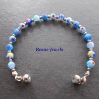 Glasperlenarmband Millefiori Glasperlen blau bunt silberfarben Perlen Armband Perlenarmband Glasarmband Handgefertigt Bild 5