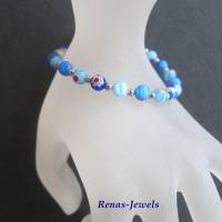 Glasperlenarmband Millefiori Glasperlen blau bunt silberfarben Perlen Armband Perlenarmband Glasarmband Handgefertigt Bild 6