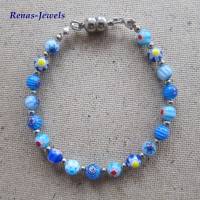Glasperlenarmband Millefiori Glasperlen blau bunt silberfarben Perlen Armband Perlenarmband Glasarmband Handgefertigt Bild 7