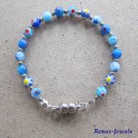 Glasperlenarmband Millefiori Glasperlen blau bunt silberfarben Perlen Armband Perlenarmband Glasarmband Handgefertigt Bild 8