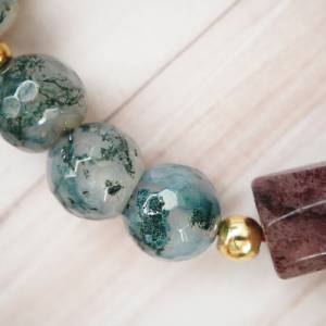 Moosachat Armband mit Erdbeerquarz, Edelstahl Vergoldet, Verstellbar, Einzigartig, Wasserfest, Steinsammlerin Bild 3