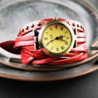 Armbanduhr, Lederuhr, Vintag-Stil, Wickeluhr Bild 2