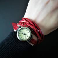 Armbanduhr, Lederuhr, Vintag-Stil, Wickeluhr Bild 3