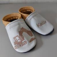 Krabbelschuhe Lauflernschuhe Schuhe Bagger Leder personalisiert Bild 9
