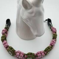 Stirnband / Stirnriemen für Pferde in schmaler Blümchenoptik Rose / Moos mit silbernen Perlem Bild 5