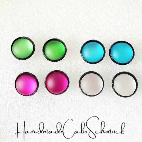 12mm Edelstahl Cabochon Ohrringe Ohrstecker Polaris pink weiß türkis grün