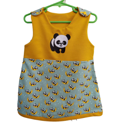 Baby Kleid Sommerkleid Trägerkleid Baumwoll-Jersey, Panda Bär bestickt
