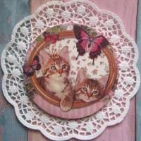 2 Stück runde Untersetzer " Zwei Kätzchen" aus Holz Bild 2