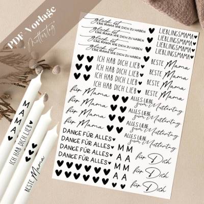 PDF Vorlage "Muttertag" Kerzentattoo Kerzensticker Kerzen Gestalten Mama Beste Lieblingsmama danke hab dich lieb