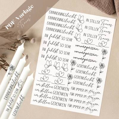 Trauer PDF Vorlage Kerzentattoo Kerzensticker Kerzen Gestalten stillen Gedanken für immer im Herzen Erinnerungslicht Ged