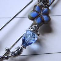 Tuchnadel blaue Blume Kristall Silber, 10cm Kiltnadel mit böhmischen Perlen Bild 2