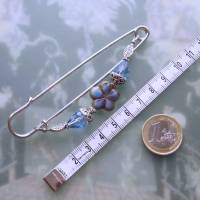 Tuchnadel blaue Blume Kristall Silber, 10cm Kiltnadel mit böhmischen Perlen Bild 5