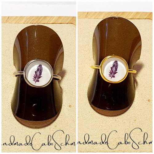 10mm Edelstahl Cabochon Ring silber gold Feder