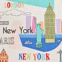 Stoff  Baumwolle pflegeleicht "Big City" London Paris New York Bild 1