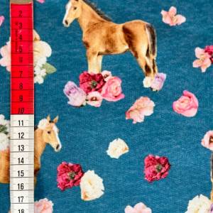 Sweat Pferde und Blumen auf jeansfarbenem Grund Bild 3