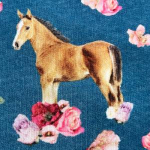 Sweat Pferde und Blumen auf jeansfarbenem Grund Bild 6