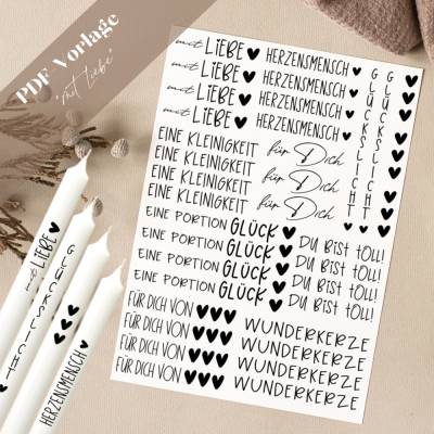 PDF Vorlage "mit Liebe" Kerzentattoo Kerzensticker Kerzen Gestalten für dich Herzensmensch von Herzen Glückslich