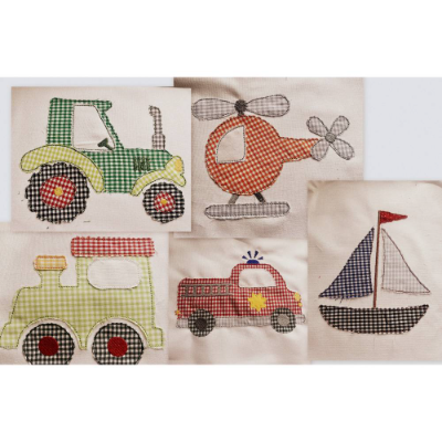 Stickdatei Doodle Applikation Traktor, Feuerwehr, Eisenbahn, Helikopter, Segelboot Set 819